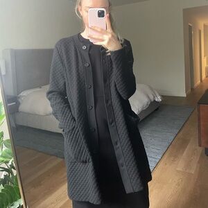 COS Womens S Black Textured Knit Longline Button Front Cardigan Sweater Pockets